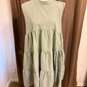 Boohoo Sleeveless Tiered Mini Dress in Light Green